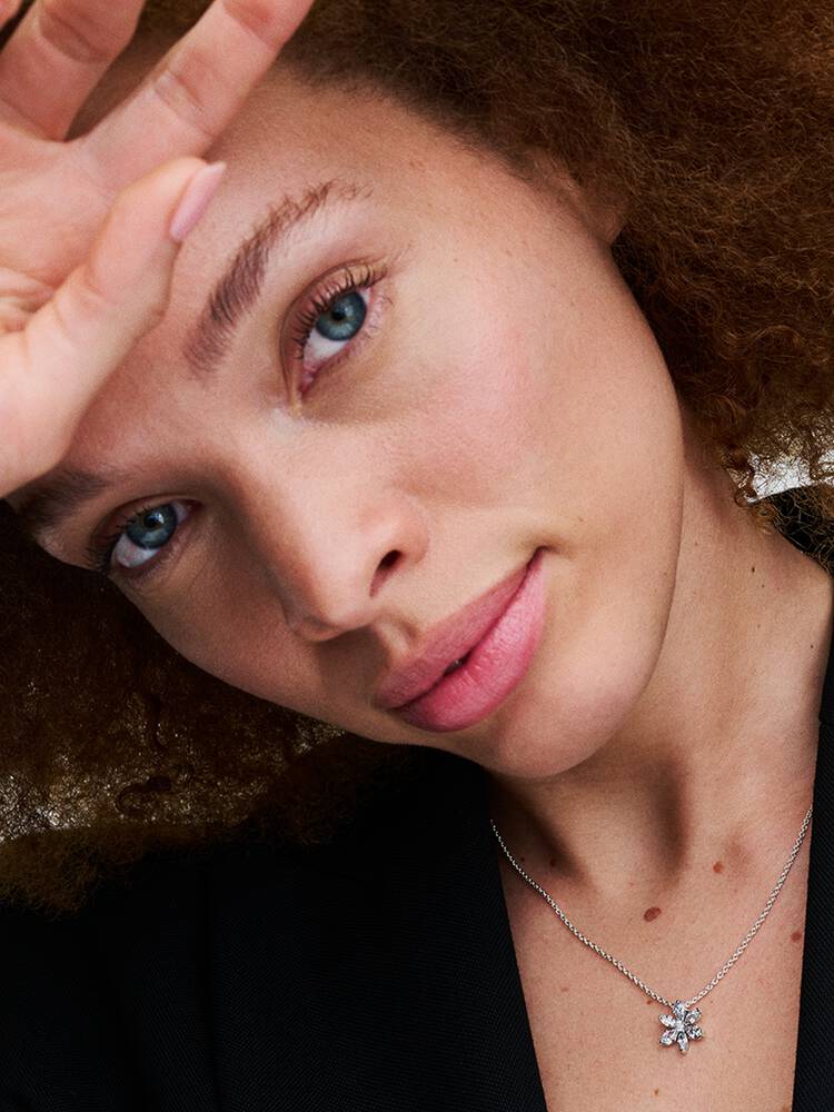 Sterling Silver Diamond Flower Pendant Necklace