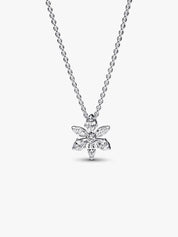 Sterling Silver Diamond Flower Pendant Necklace
