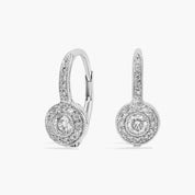 Sterling Silver Diamond Halo Drop Leverback Earrings