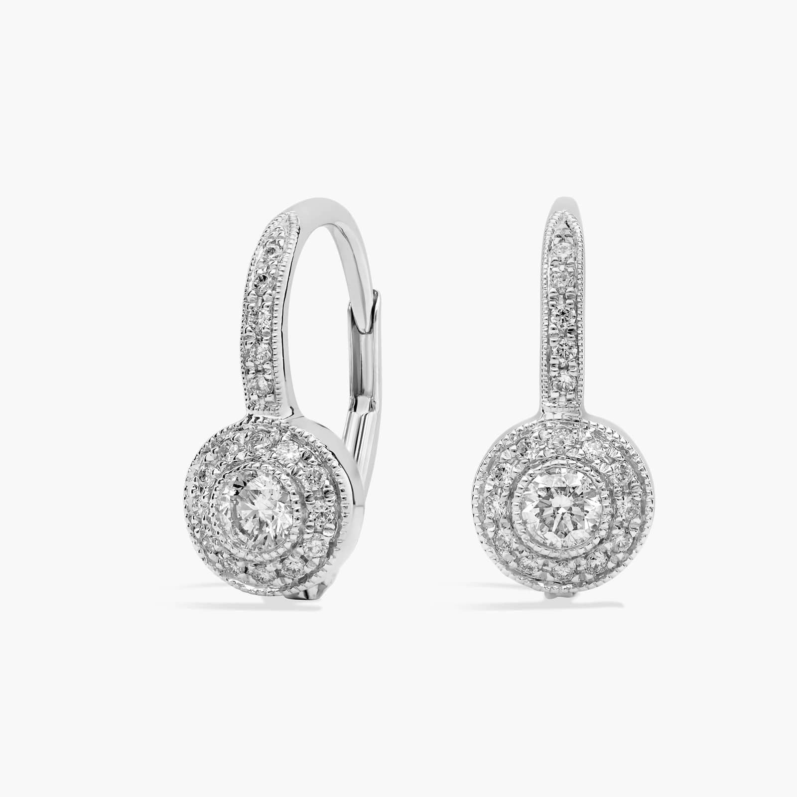 Sterling Silver Diamond Halo Drop Leverback Earrings
