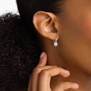 Sterling Silver Diamond Halo Drop Leverback Earrings