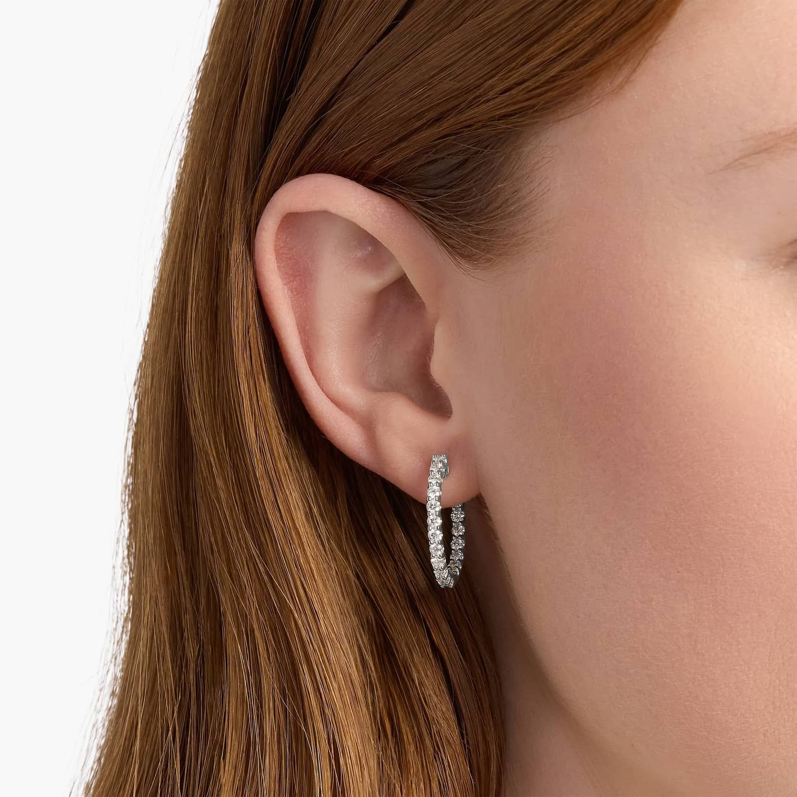 Sterling Silver Diamond Eternity Huggie Hoop Earrings