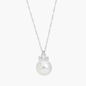 Sterling Silver Diamond Pearl Drop Pendant Necklace