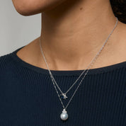 Sterling Silver Diamond Pearl Drop Pendant Necklace