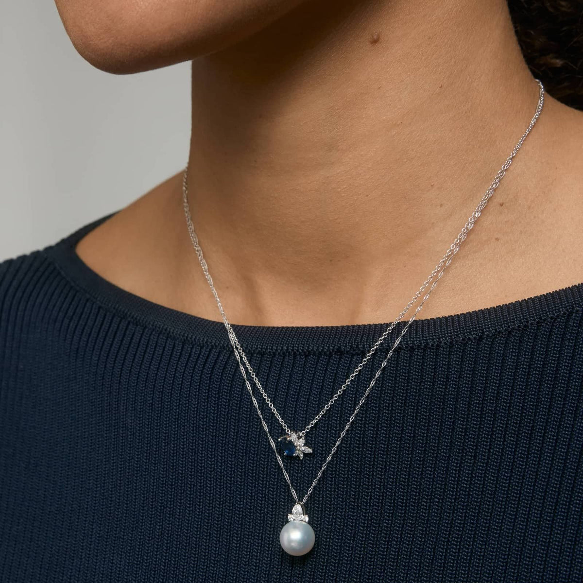 Carave Paris Diamond Bow Pearl Pendant Necklace
