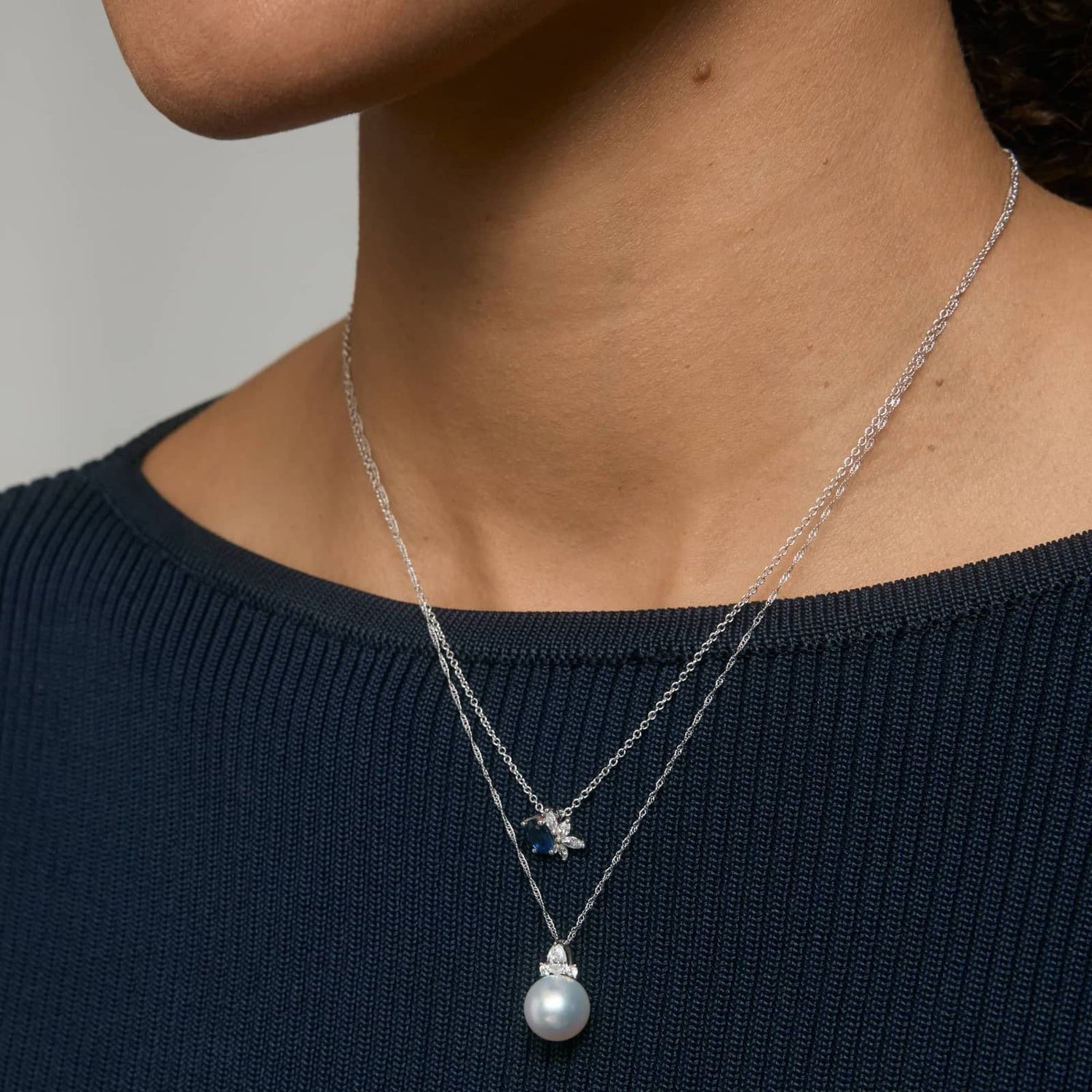 Carave Paris Diamond Bow Pearl Pendant Necklace