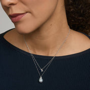 Sterling Silver Diamond Pearl Drop Pendant Necklace