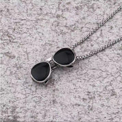 Sterling Silver Double Black Onyx Pendant Chain Necklace