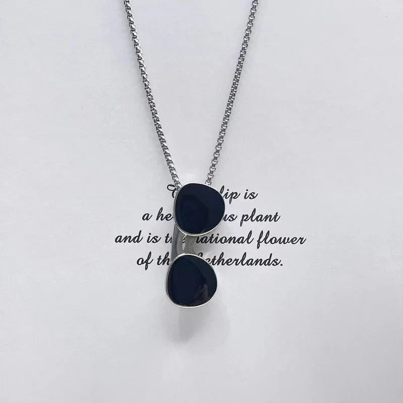 Sterling Silver Double Black Onyx Pendant Chain Necklace