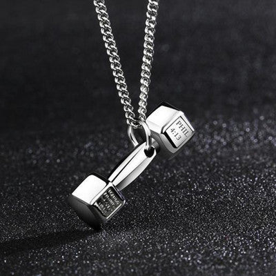 Sterling Silver Dumbbell Pendant Necklace for Men