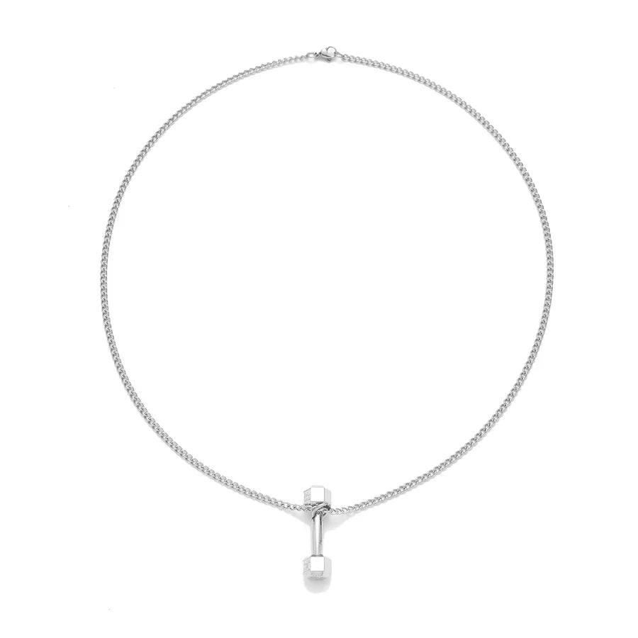 Sterling Silver Dumbbell Pendant Necklace for Men