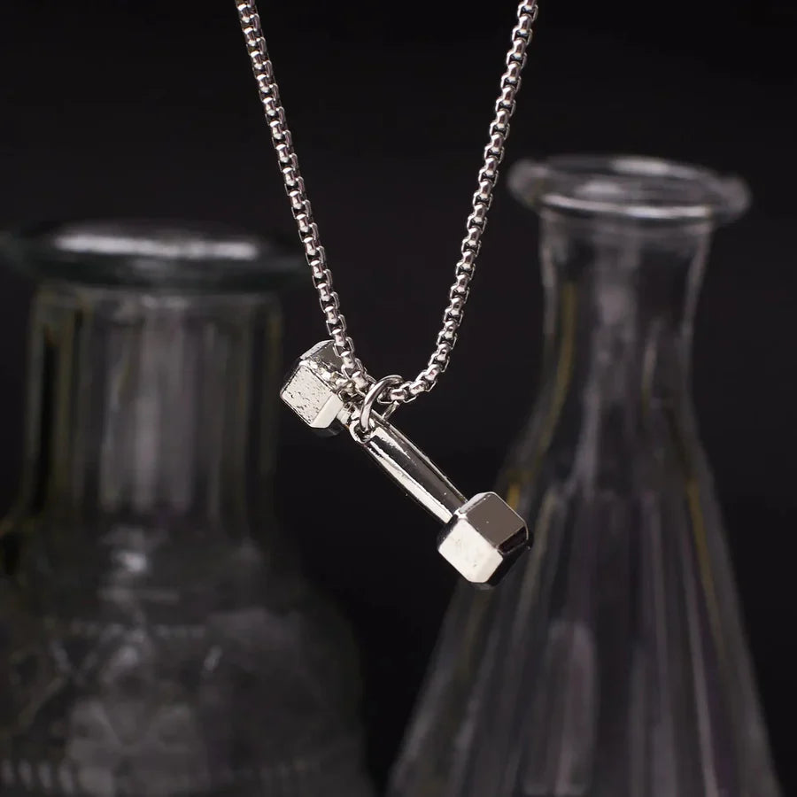 Sterling Silver Dumbbell Pendant Necklace for Men
