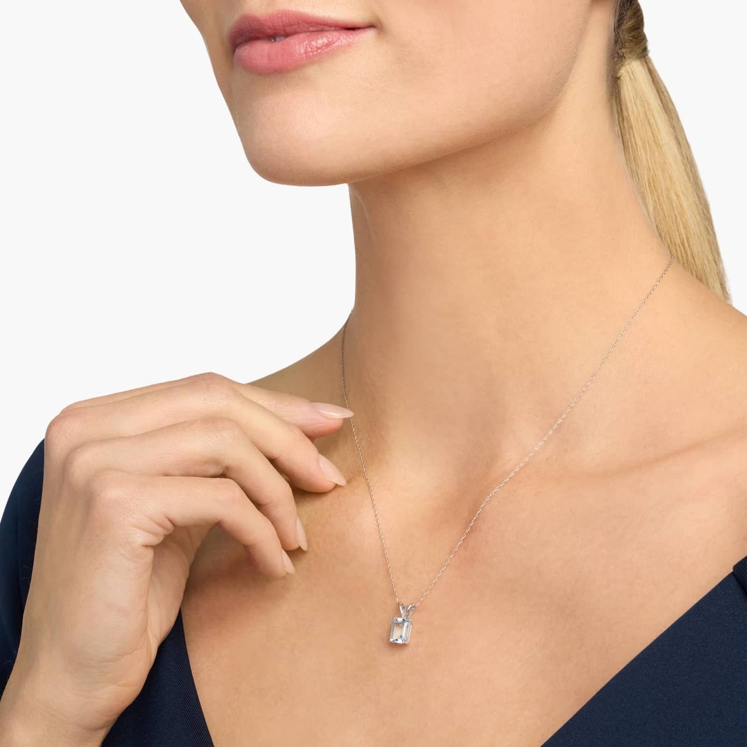 Carave Paris Emerald Cut Aquamarine Solitaire Pendant Necklace