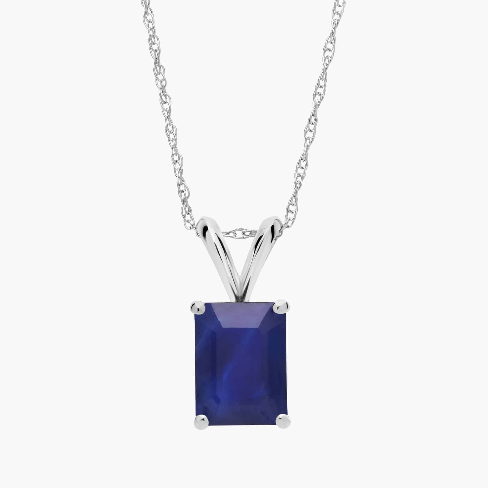 Sterling Silver Emerald Cut Blue Sapphire Solitaire Pendant Necklace