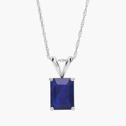 Sterling Silver Emerald Cut Blue Sapphire Solitaire Pendant Necklace