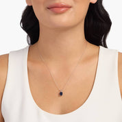 Sterling Silver Emerald Cut Blue Sapphire Solitaire Pendant Necklace