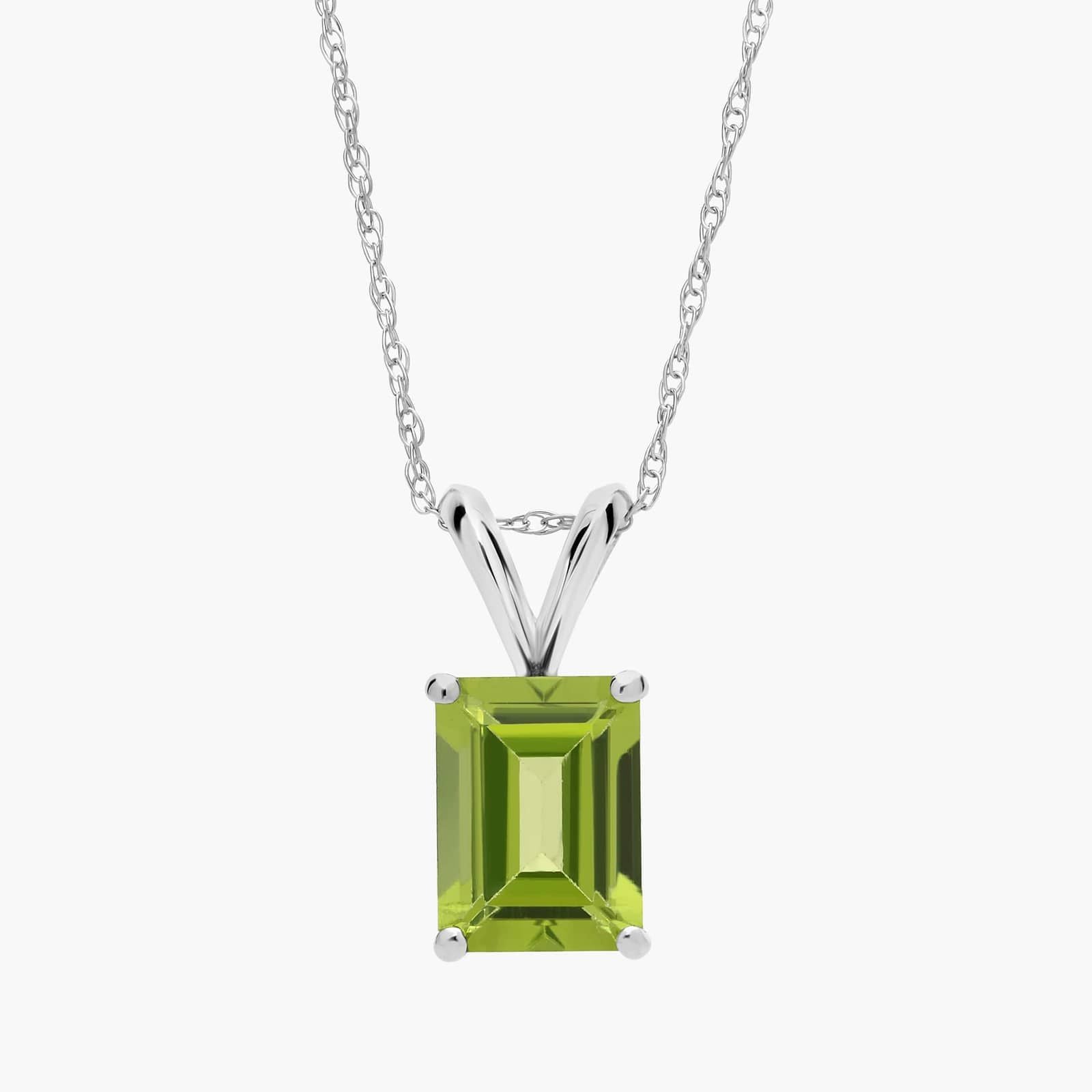 Sterling Silver Emerald Cut Peridot Solitaire Pendant Necklace