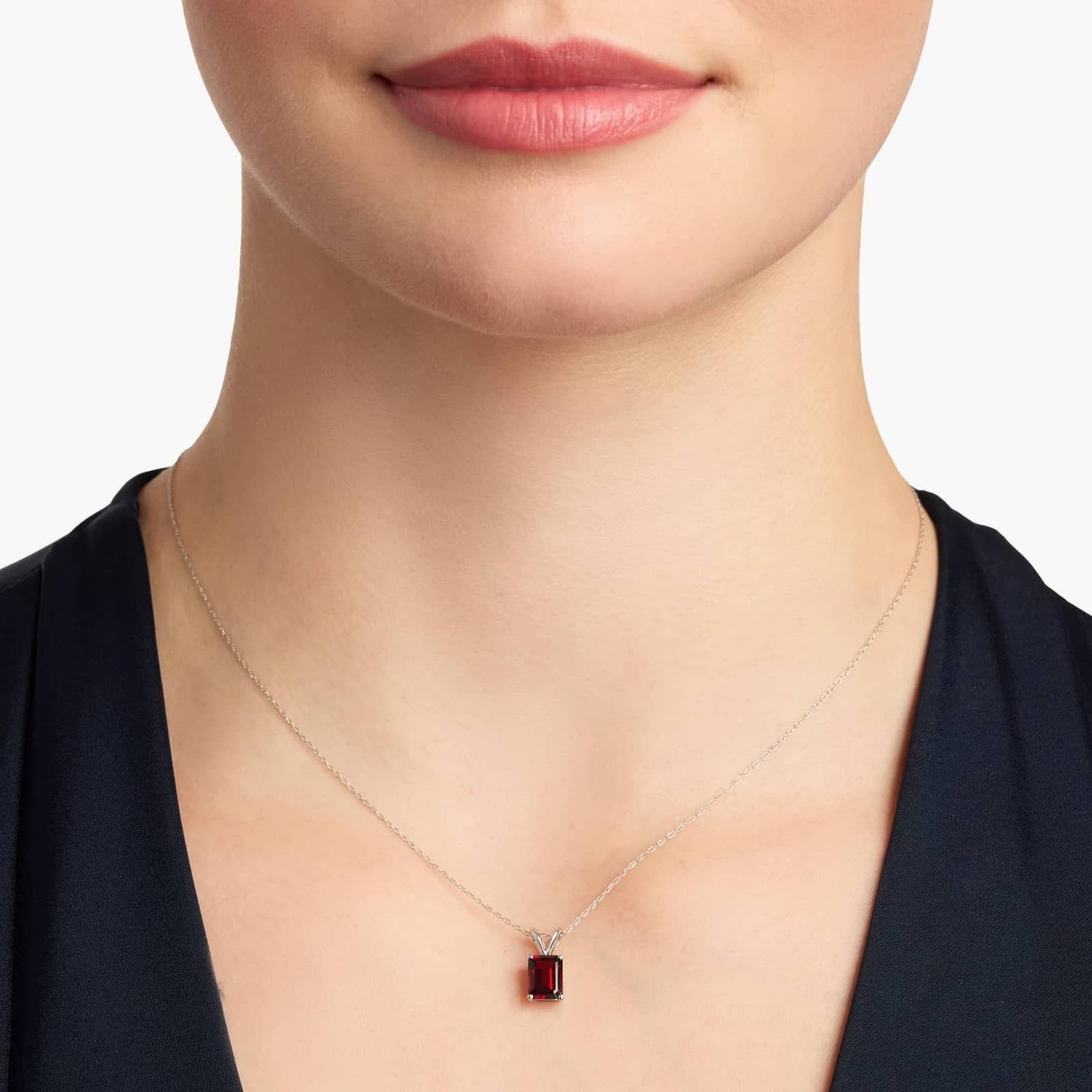 Carave Paris Emerald Cut Garnet Solitaire Pendant Necklace