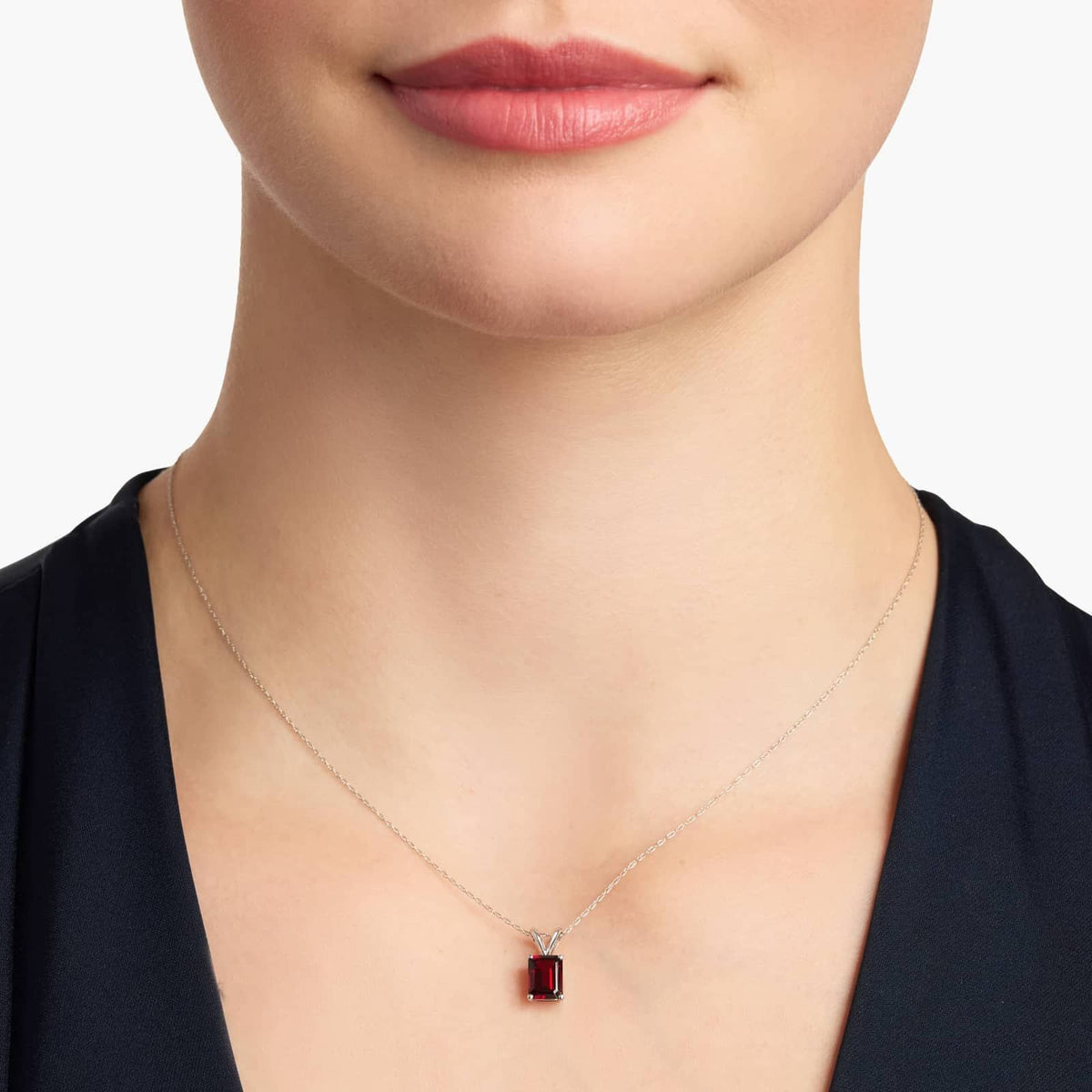 Carave Paris Emerald Cut Garnet Solitaire Pendant Necklace
