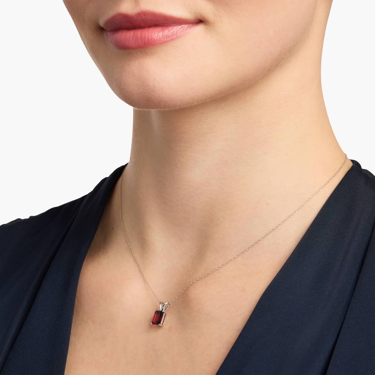 Carave Paris Emerald Cut Garnet Solitaire Pendant Necklace