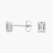 Sterling Silver Emerald Cut Solitaire Diamond Stud Earrings