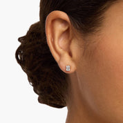 Sterling Silver Emerald Cut Solitaire Diamond Stud Earrings