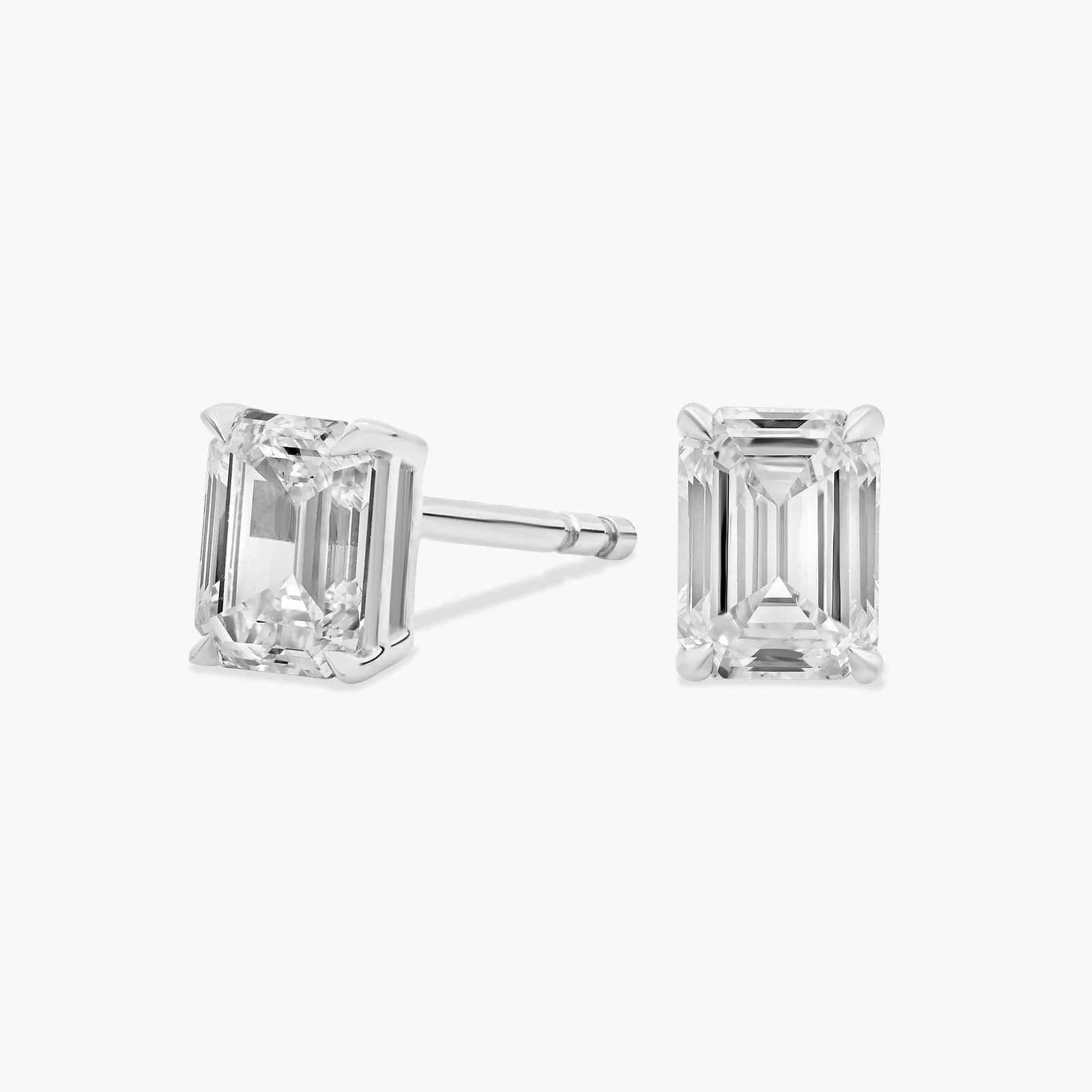 Sterling Silver Emerald Cut Solitaire Diamond Stud Earrings