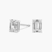 Sterling Silver Emerald Cut Solitaire Diamond Stud Earrings