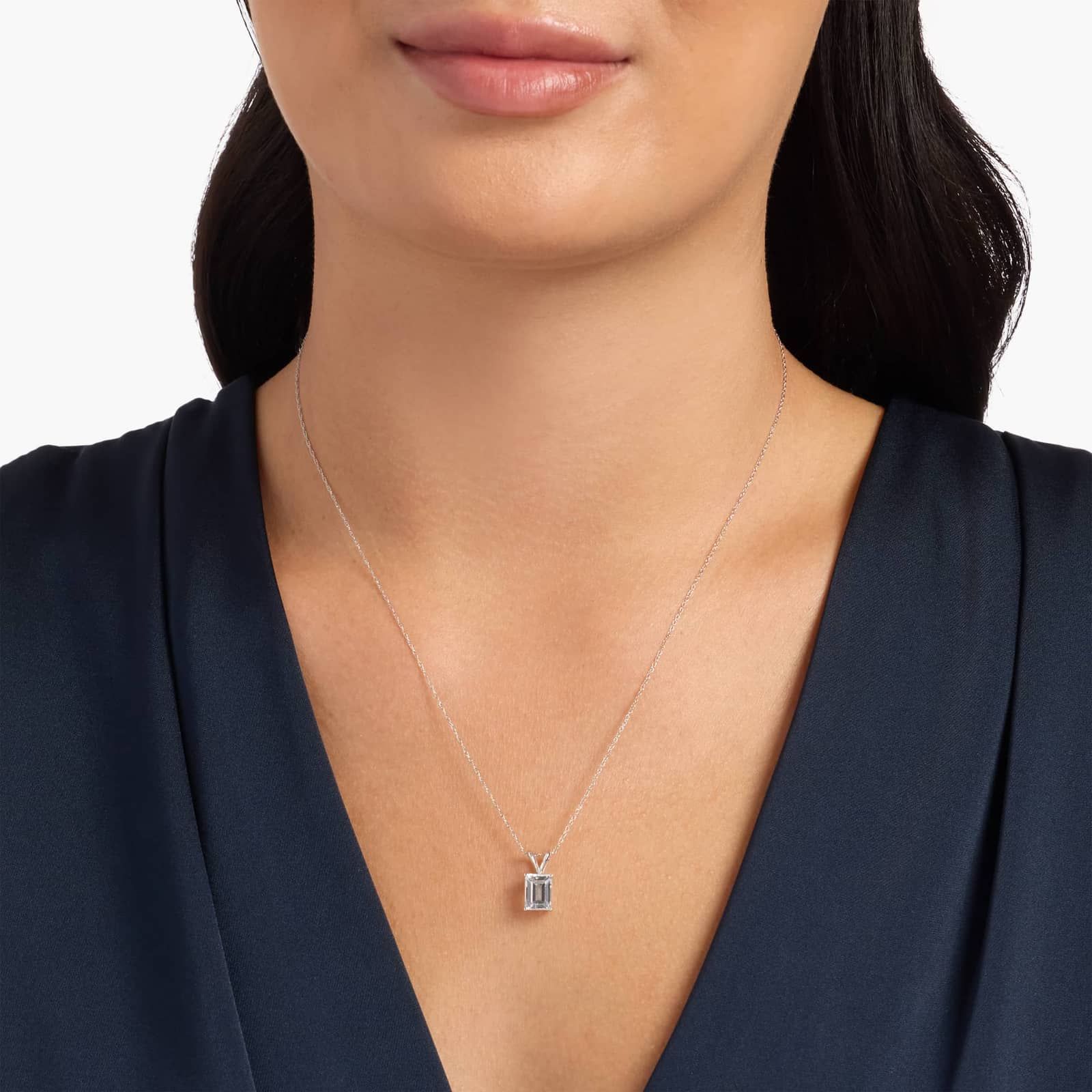 Sterling Silver Emerald Cut White Topaz Solitaire Pendant Necklace