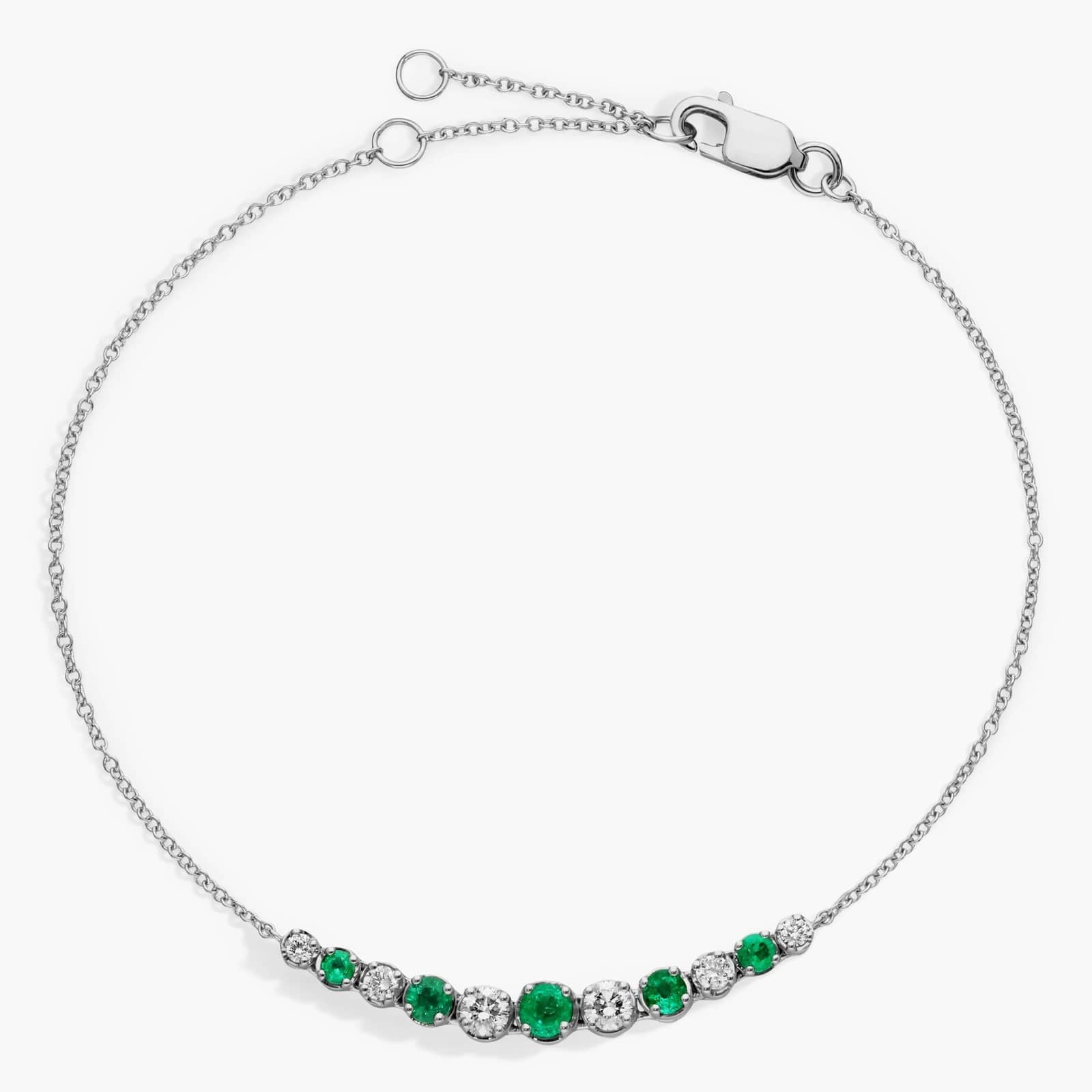 Sterling Silver Emerald Diamond Chain Bracelet