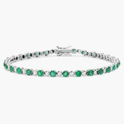 Sterling Silver Emerald Diamond Round Tennis Bracelet