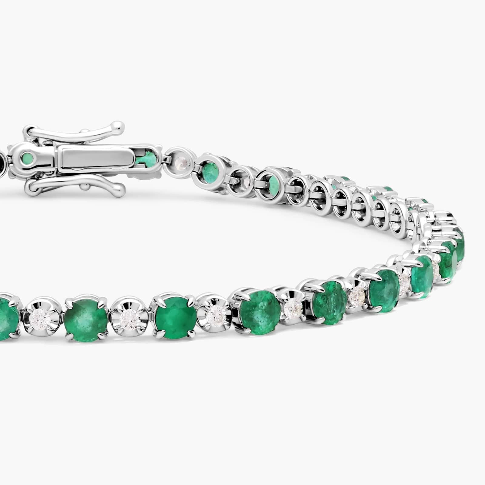 Sterling Silver Emerald Diamond Round Tennis Bracelet