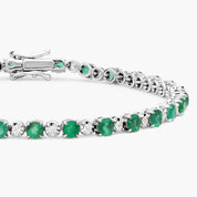 Sterling Silver Emerald Diamond Round Tennis Bracelet