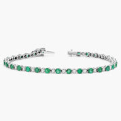 Sterling Silver Emerald Diamond Round Tennis Bracelet