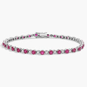 Sterling Silver Ruby Diamond Round Tennis Bracelet