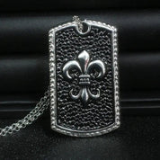 Sterling Silver Fleur De Lis Dog Tag Pendant Necklace