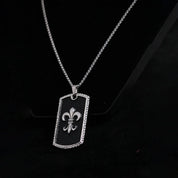 Sterling Silver Fleur De Lis Dog Tag Pendant Necklace