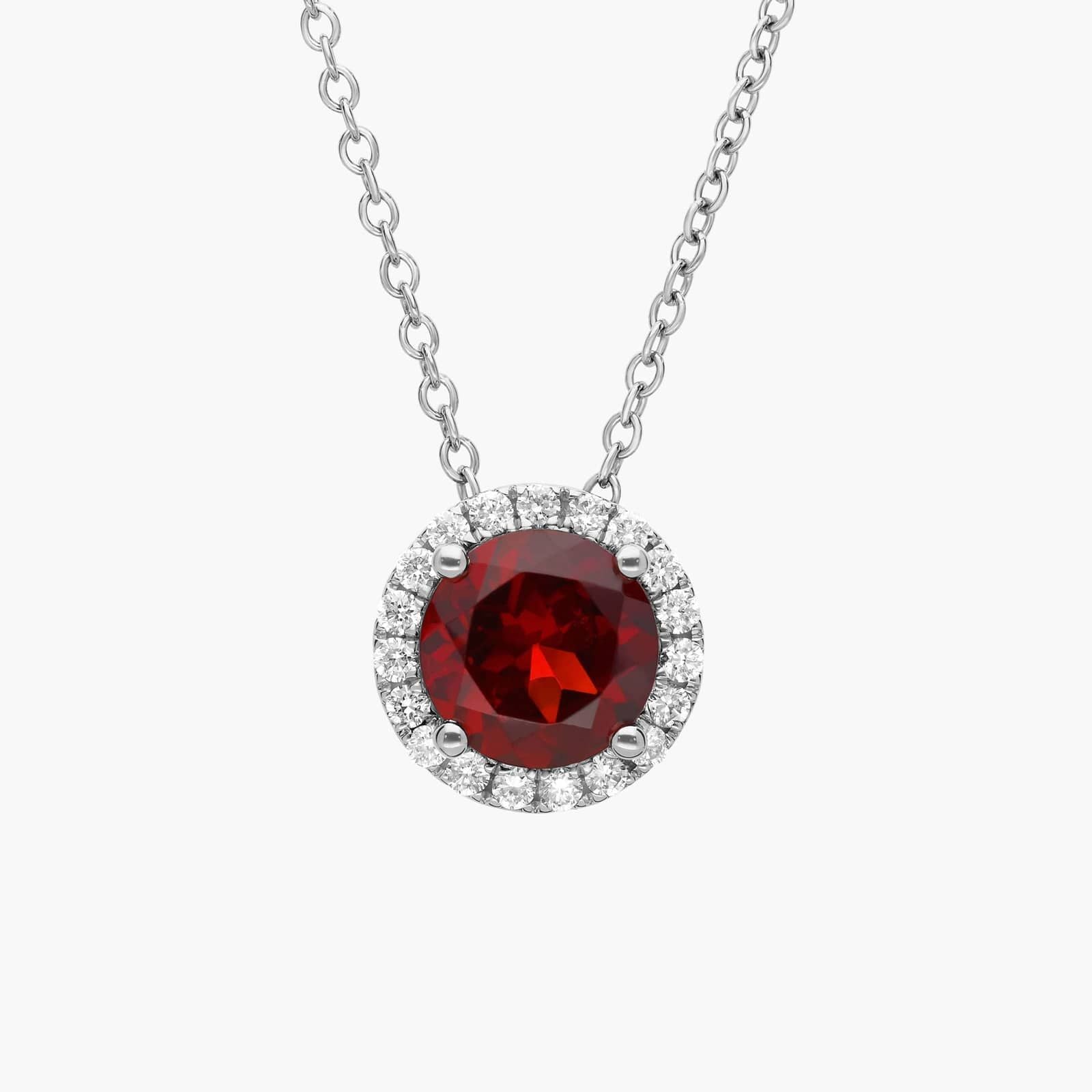 Sterling Silver Garnet Diamond Halo Pendant Chain Necklace
