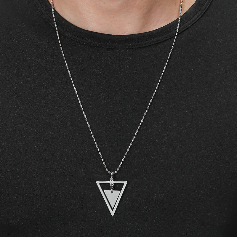 Sterling Silver Open Triangle Geometric Pendant Necklace for Women