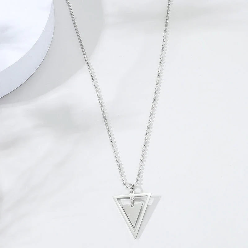 Sterling Silver Open Triangle Geometric Pendant Necklace for Women