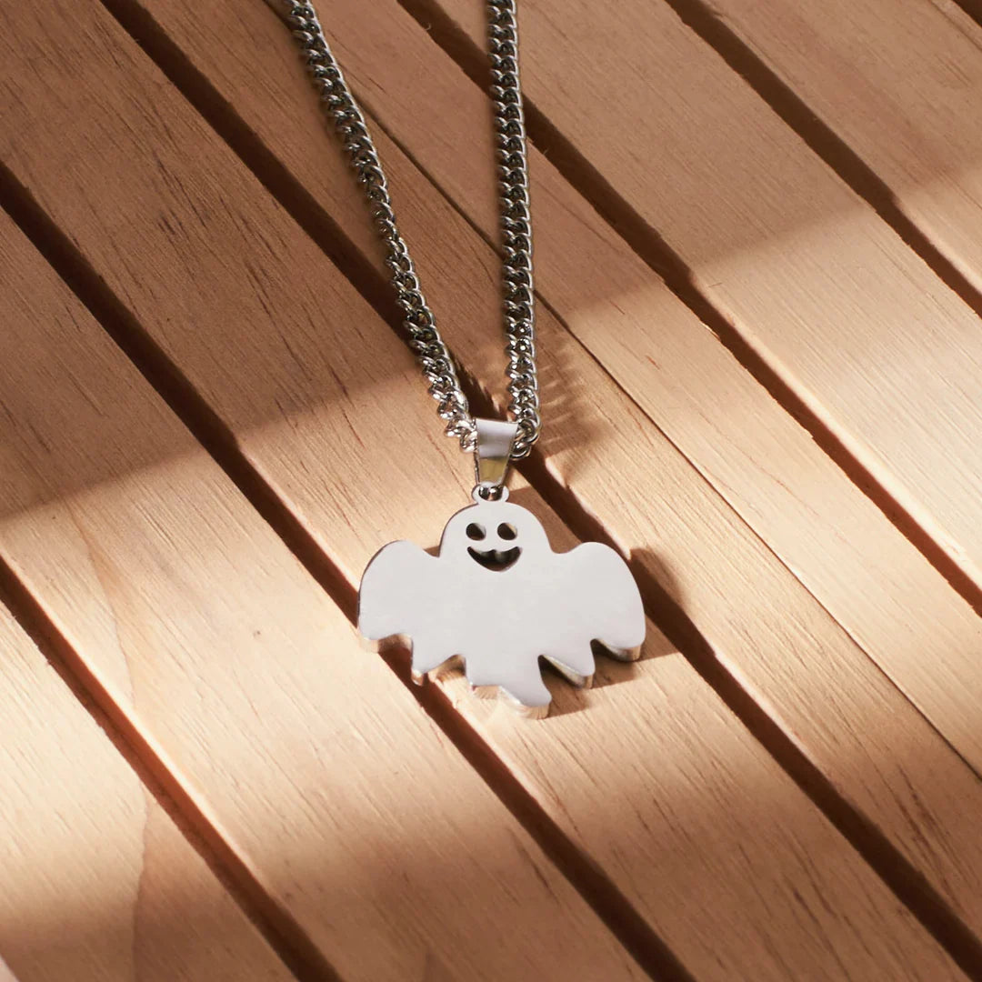 Sterling Silver Cute Ghost Pendant Necklace for Women