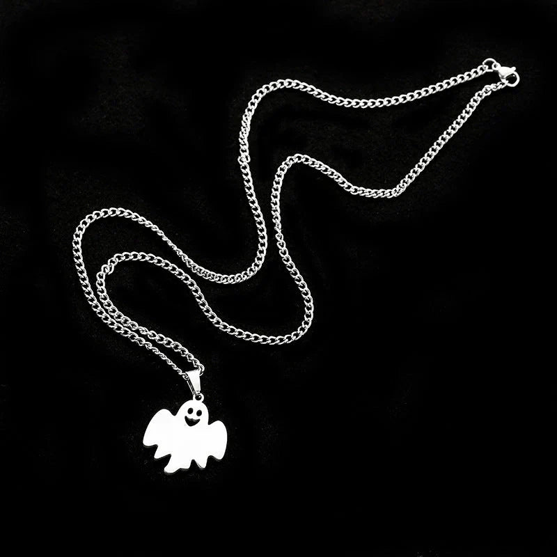 Sterling Silver Cute Ghost Pendant Necklace for Women