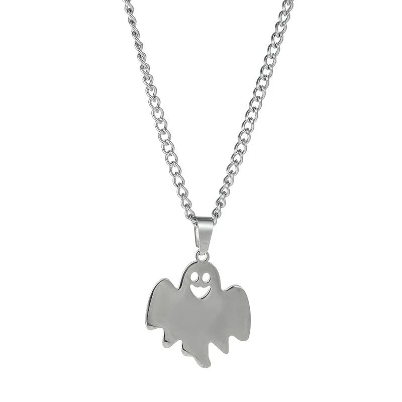 Sterling Silver Cute Ghost Pendant Necklace for Women