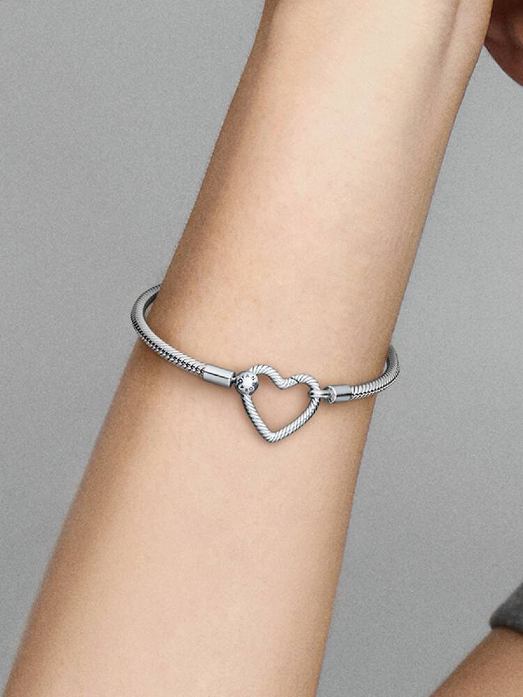 Sterling Silver Snake Chain Bracelet with Heart Clasp