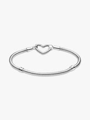 Sterling Silver Snake Chain Bracelet with Heart Clasp