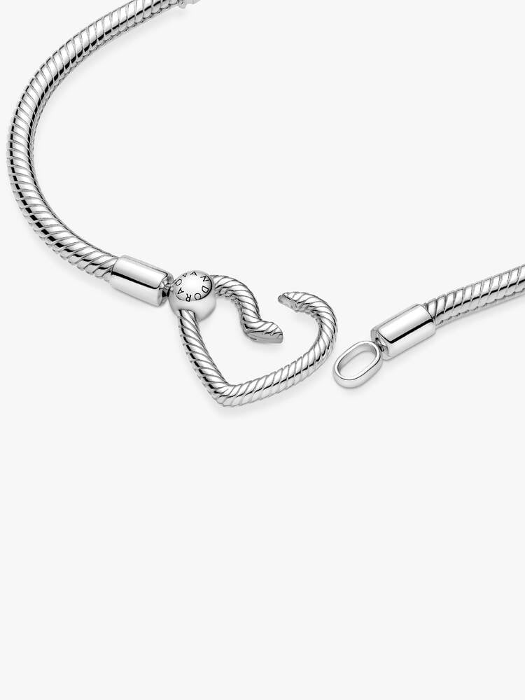 Sterling Silver Snake Chain Bracelet with Heart Clasp