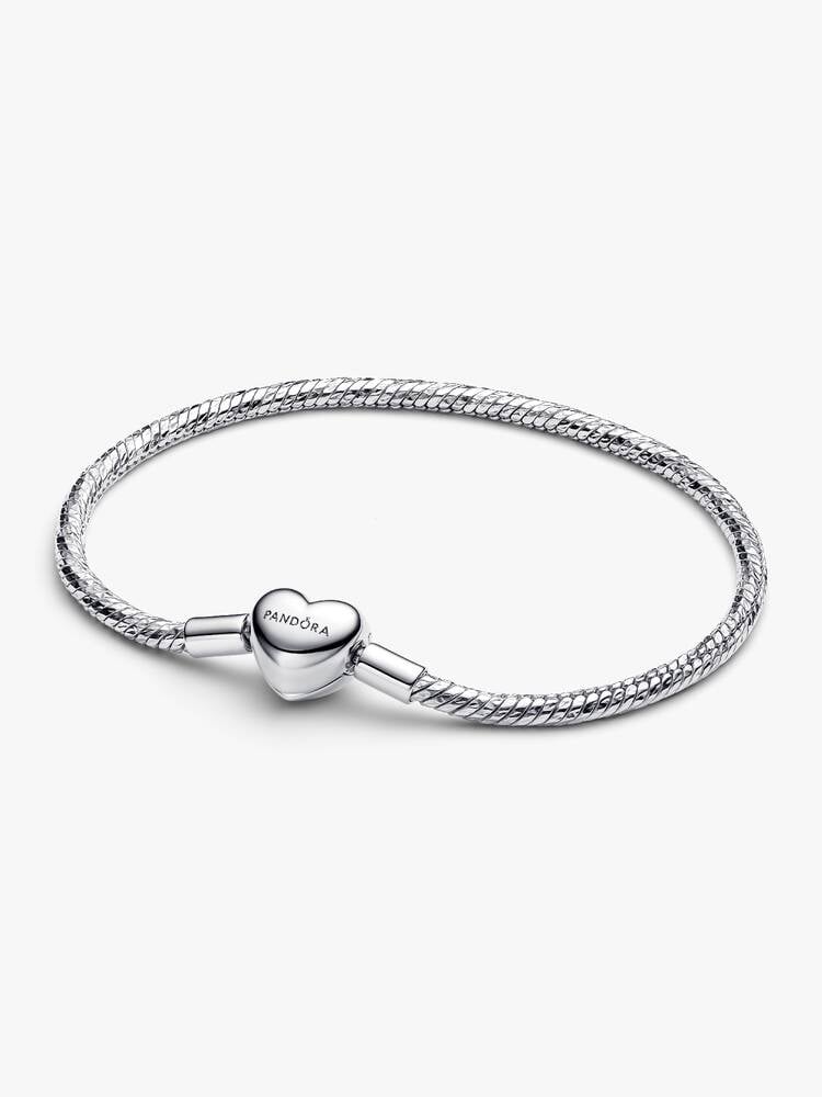 Sterling Silver Snake Chain Bracelet with Heart Clasp