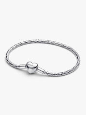 Sterling Silver Snake Chain Bracelet with Heart Clasp