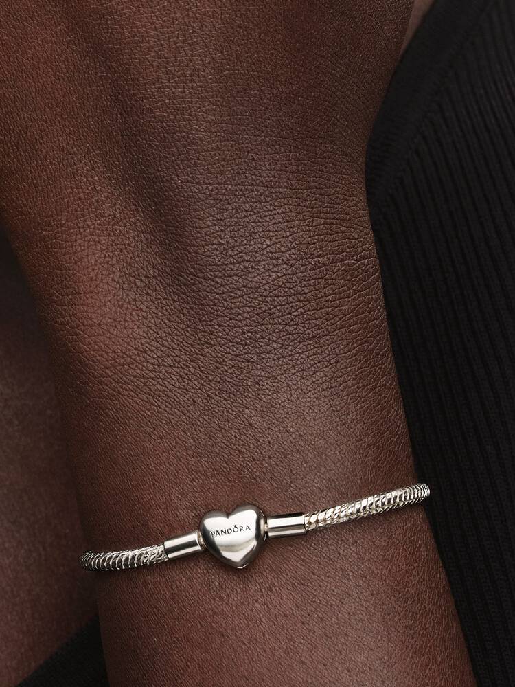 Sterling Silver Snake Chain Bracelet with Heart Clasp