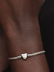 Sterling Silver Snake Chain Bracelet with Heart Clasp